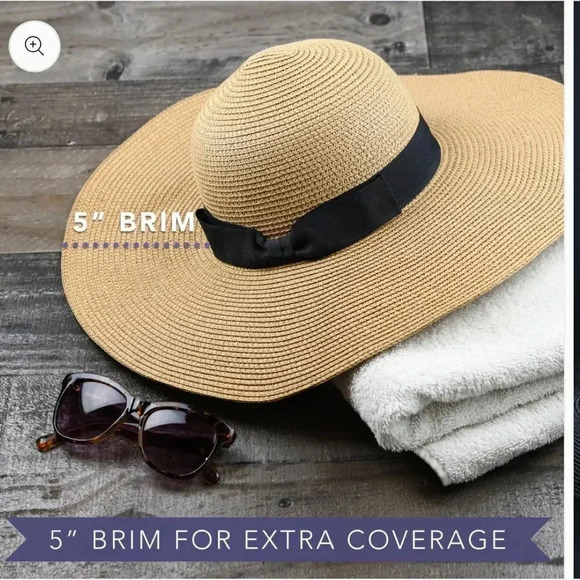 NEW DEBRA WEITZMAN WIDE BRIM FLOPPY HAT IN KHAKI/BLACK SIZE MEDIUM - Picture 7 of 12